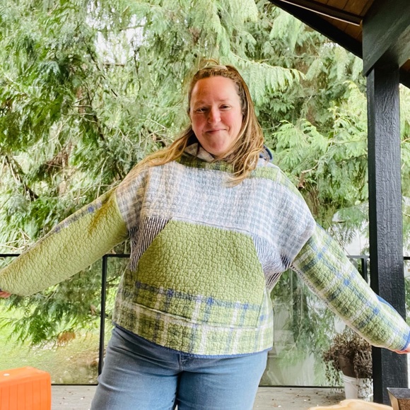 Handmade Sweaters - Handmade Quilted Green Plaid Women's Hoodie OS